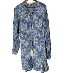 Karina Grimaldi Blue Floral Mini Dress Womens Sz S Boho Beachy Tassel Feminine